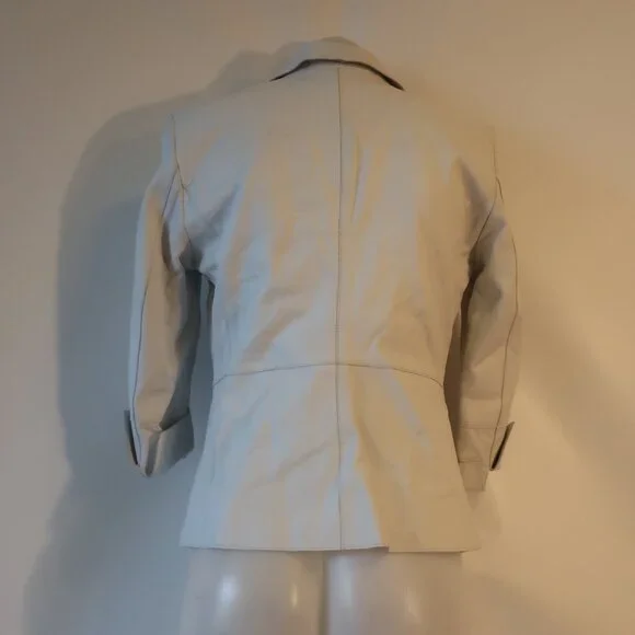 NWD Womens Ecru Chalk White Leather Blazer Jacket 2 * - Picture 8 of 13